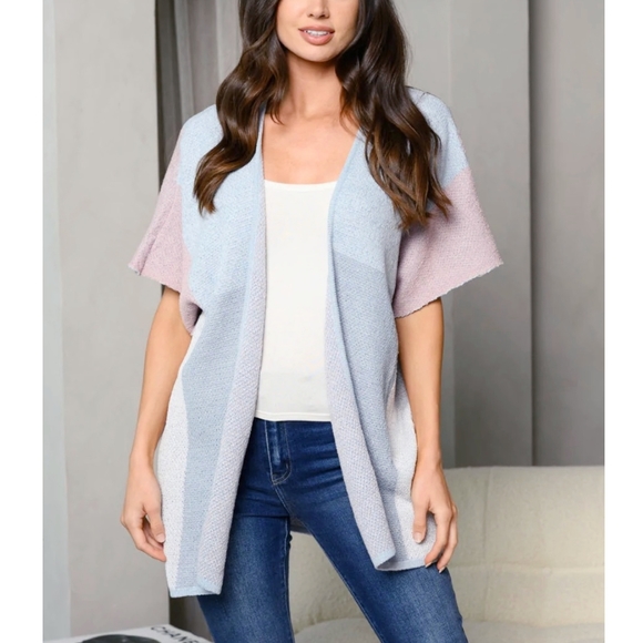 VERY J Boho Chic Periwinkle Knitted Relaxed Kimono Cardigan - Picture 2 of 6